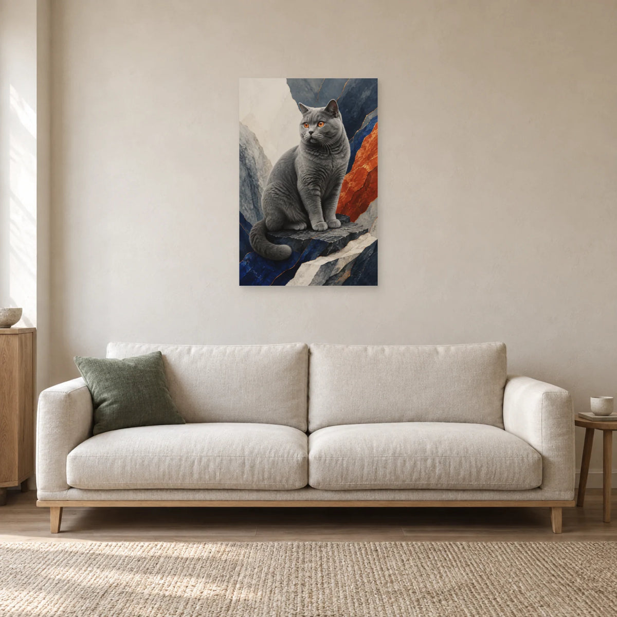 Affiche Chat Chartreux – Silence minéral dans un salon - Art Virtuoso