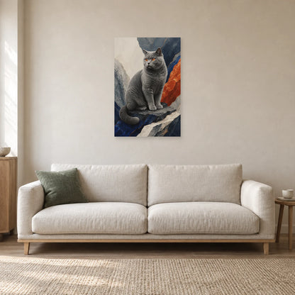 Affiche Chat Chartreux – Silence minéral dans un salon - Art Virtuoso
