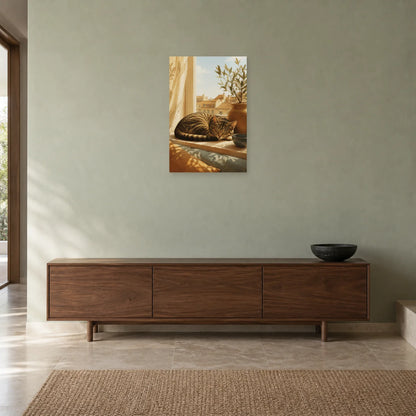 Affiche Chat à la fenêtre – Lumière du matin dans une entrée ou un couloir - Art Virtuoso