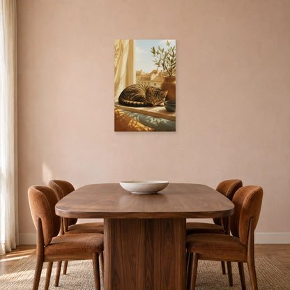 Affiche Chat à la fenêtre – Lumière du matin dans une salle à manger - Art Virtuoso