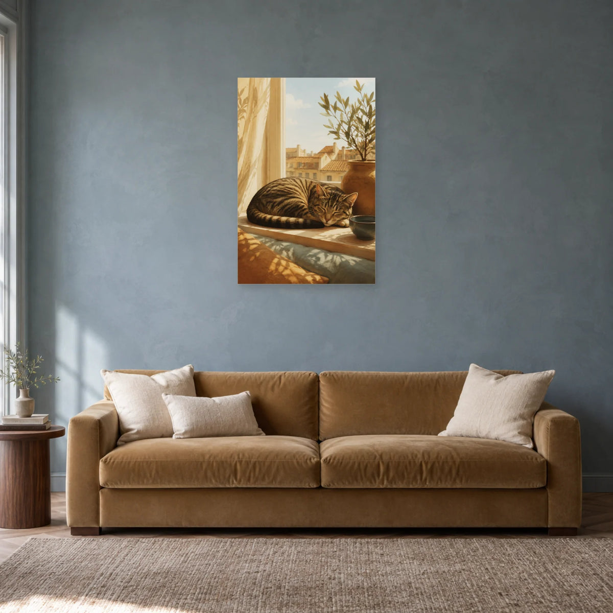 Affiche Chat à la fenêtre – Lumière du matin dans un salon - Art Virtuoso