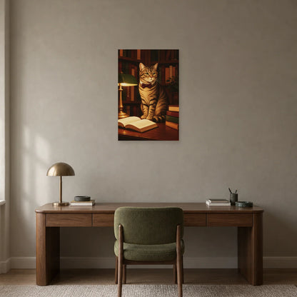 Affiche Chat lecteur – Bibliothèque calme dans un bureau - Art Virtuoso