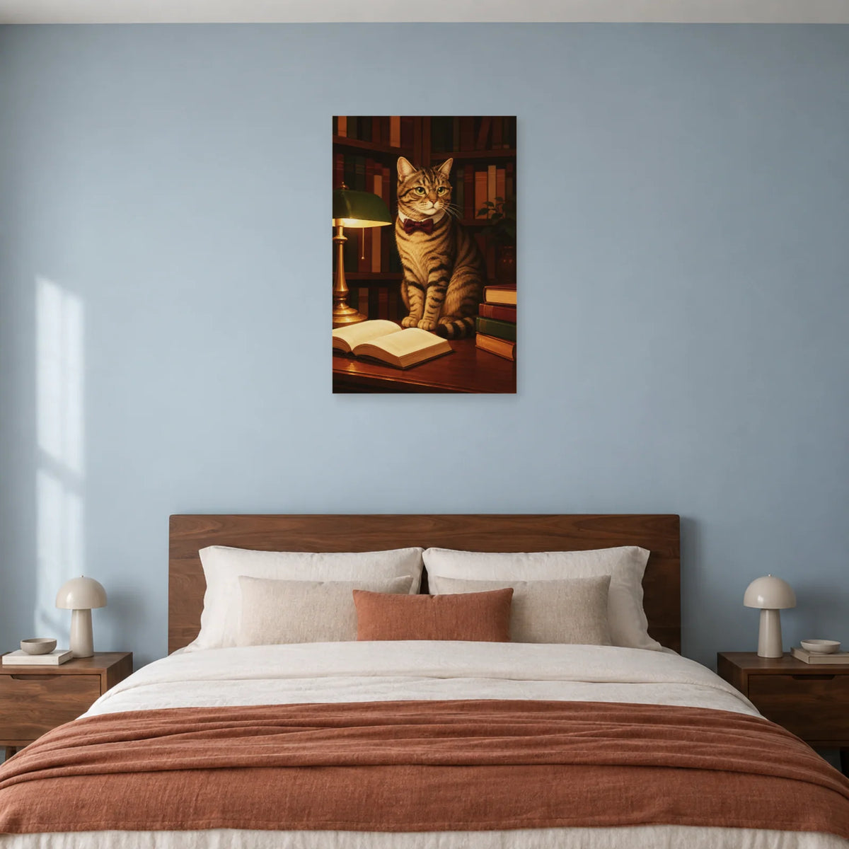 Affiche Chat lecteur – Bibliothèque calme dans une chambre - Art Virtuoso
