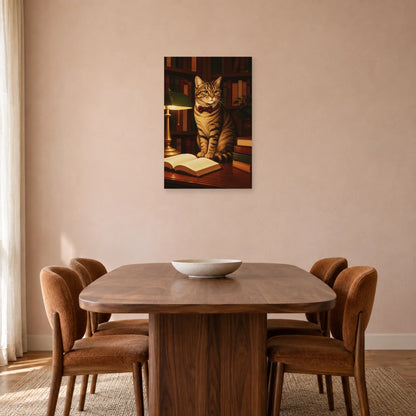 Affiche Chat lecteur – Bibliothèque calme dans une salle à manger - Art Virtuoso