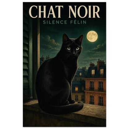 Affiche Chat Noir – Silence Félin, illustration graphique verticale, format 30 × 45 cm