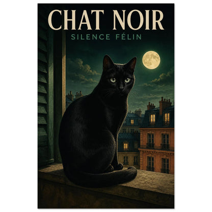 Affiche Chat Noir – Silence Félin, illustration graphique verticale, format 40 × 60 cm