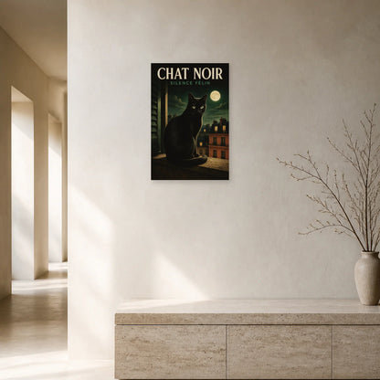 Affiche Chat Noir – Silence Félin dans un bureau - Art Virtuoso