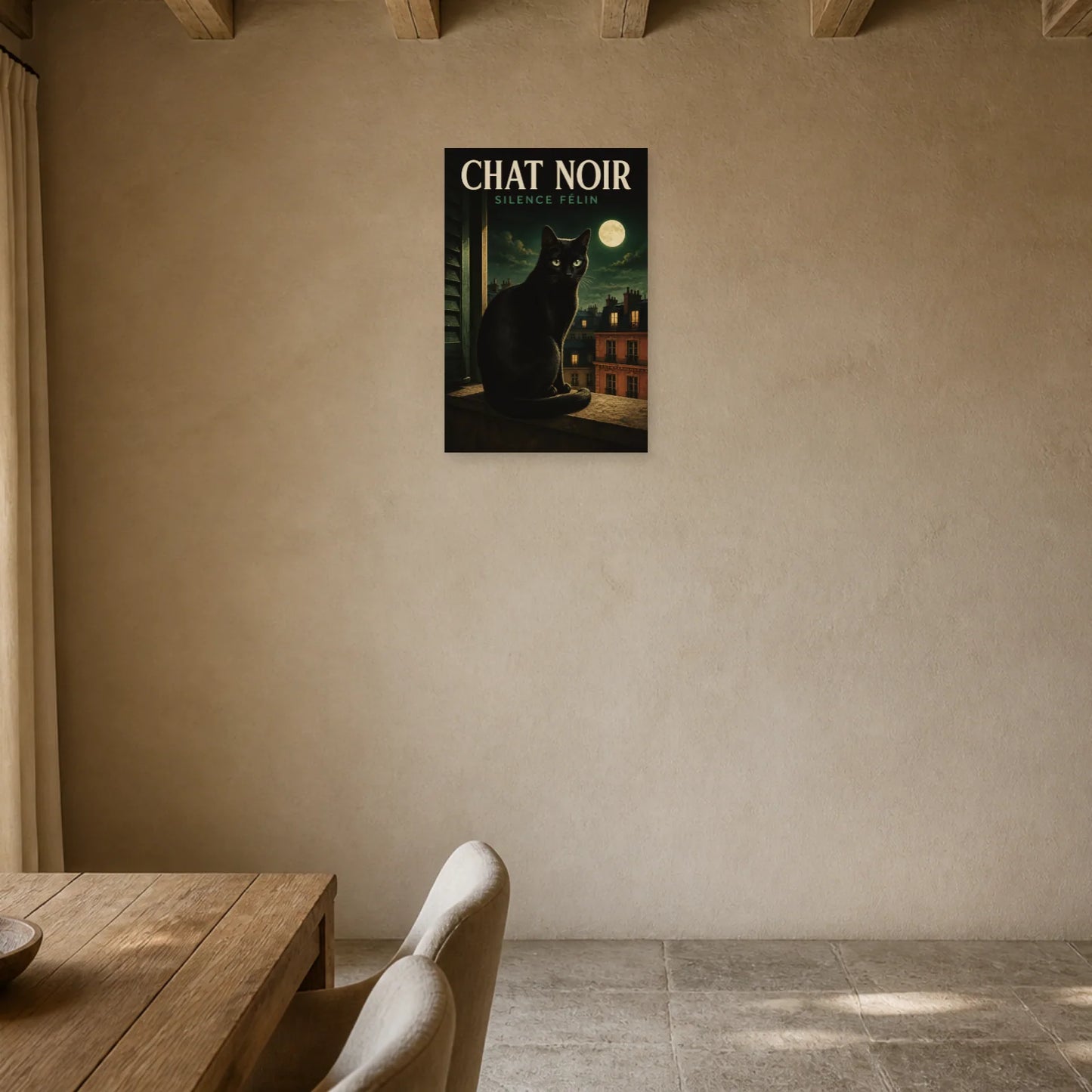 Affiche Chat Noir – Silence Félin dans une entrée ou un couloir - Art Virtuoso