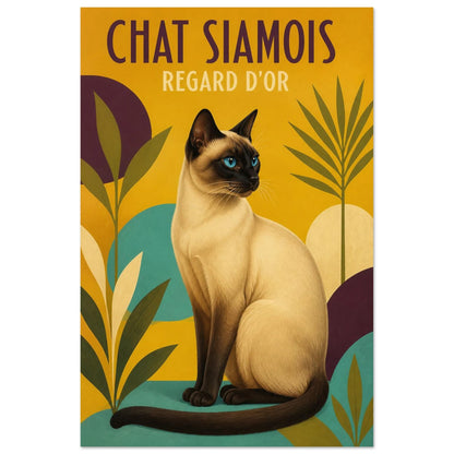 Affiche Chat Siamois – Regard d'Or, illustration graphique verticale, format 40 × 60 cm