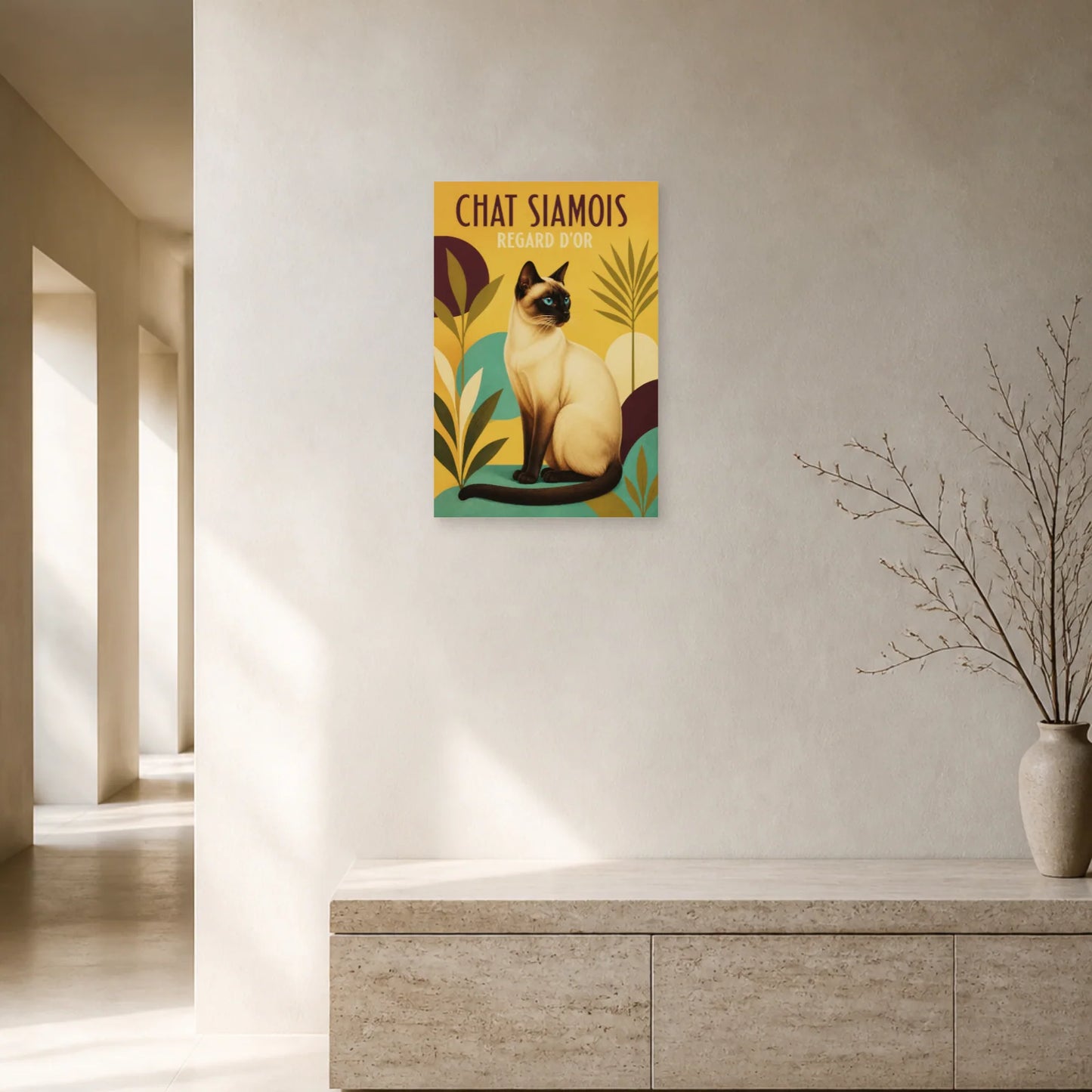Affiche Chat Siamois – Regard d’Or dans un bureau - Art Virtuoso