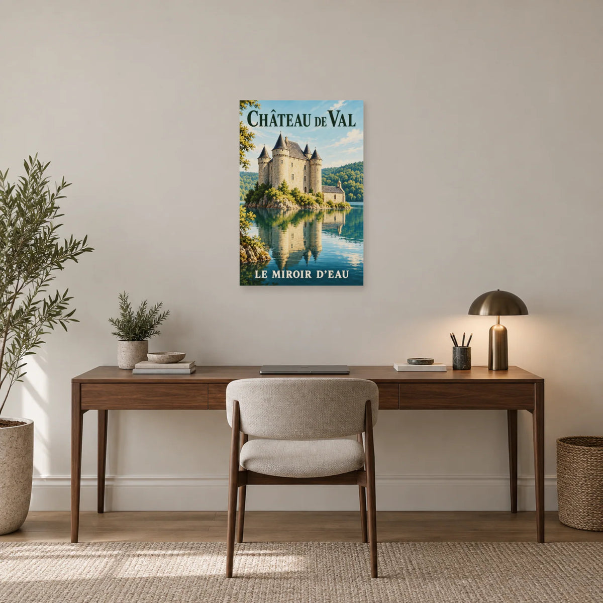 Affiche Château de Val - Le miroir d’eau dans un bureau - Art Virtuoso