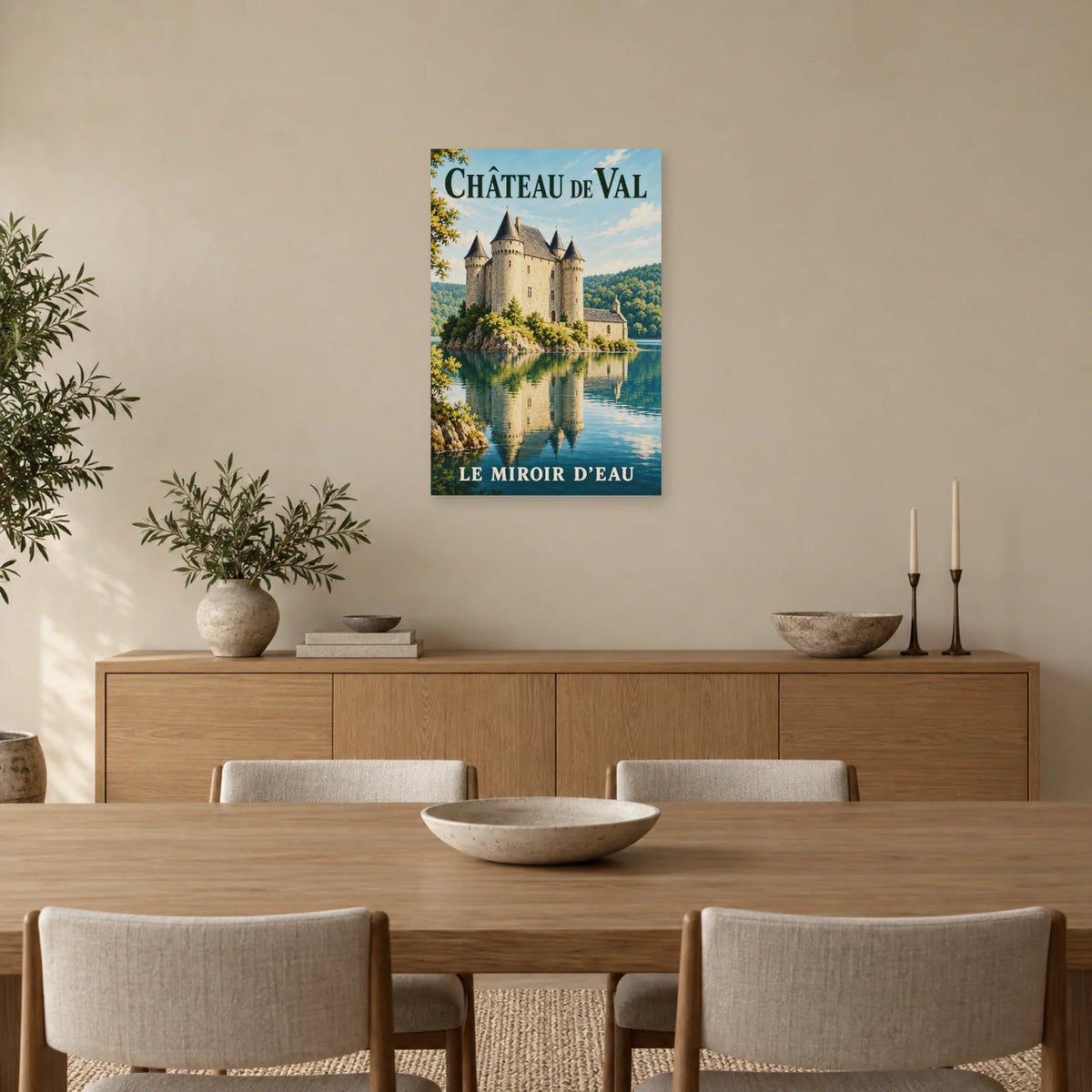Affiche Château de Val - Le miroir d’eau dans une salle à manger - Art Virtuoso