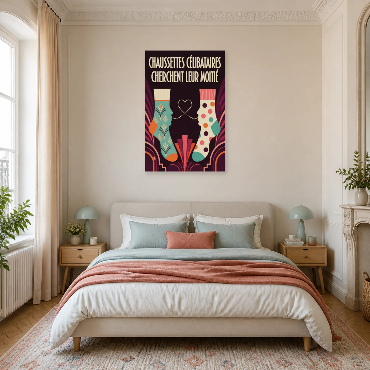 Affiche Chaussettes célibataires – Cherchent leur moitié dans une chambre - Art Virtuoso