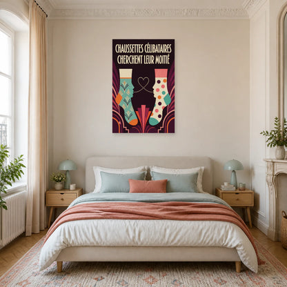 Affiche Chaussettes célibataires – Cherchent leur moitié dans une chambre - Art Virtuoso