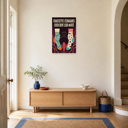 Affiche Chaussettes célibataires – Cherchent leur moitié dans une entrée ou un couloir - Art Virtuoso