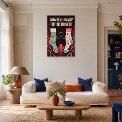 Affiche Chaussettes célibataires – Cherchent leur moitié dans un salon - Art Virtuoso