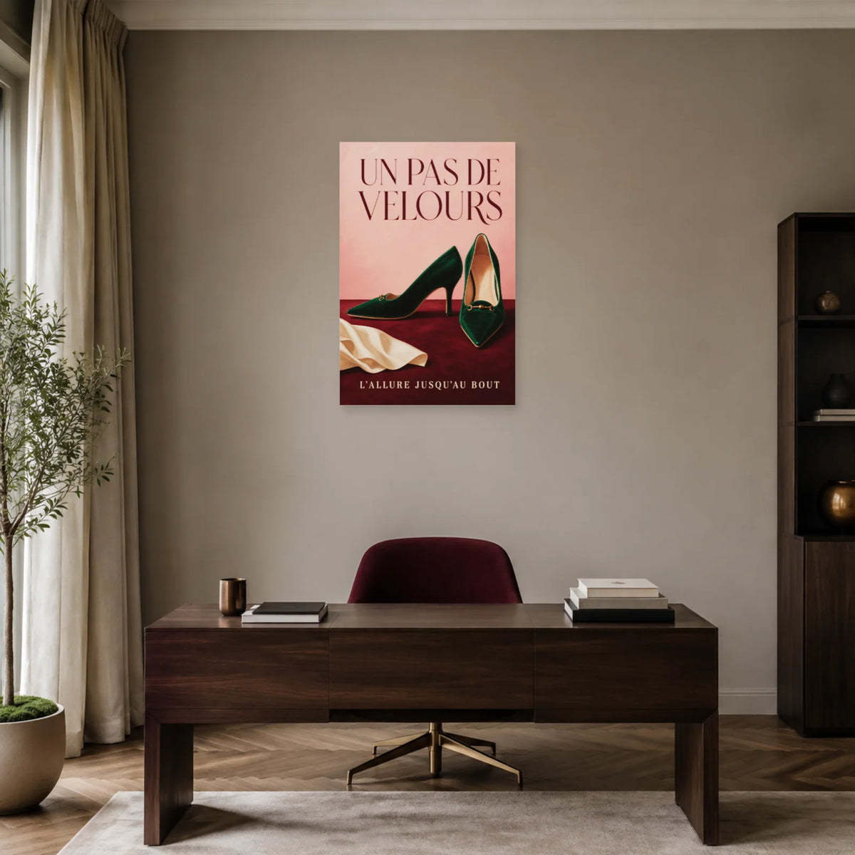 Affiche Chaussures de femme, un pas de velours dans un bureau - Art Virtuoso