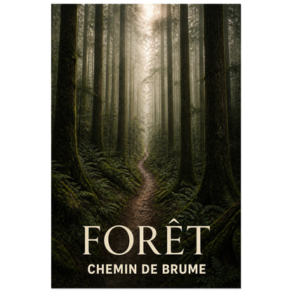 Affiche Forêt – Chemin de Brume, photographie de paysage atmosphérique verticale, format 60 × 90 cm