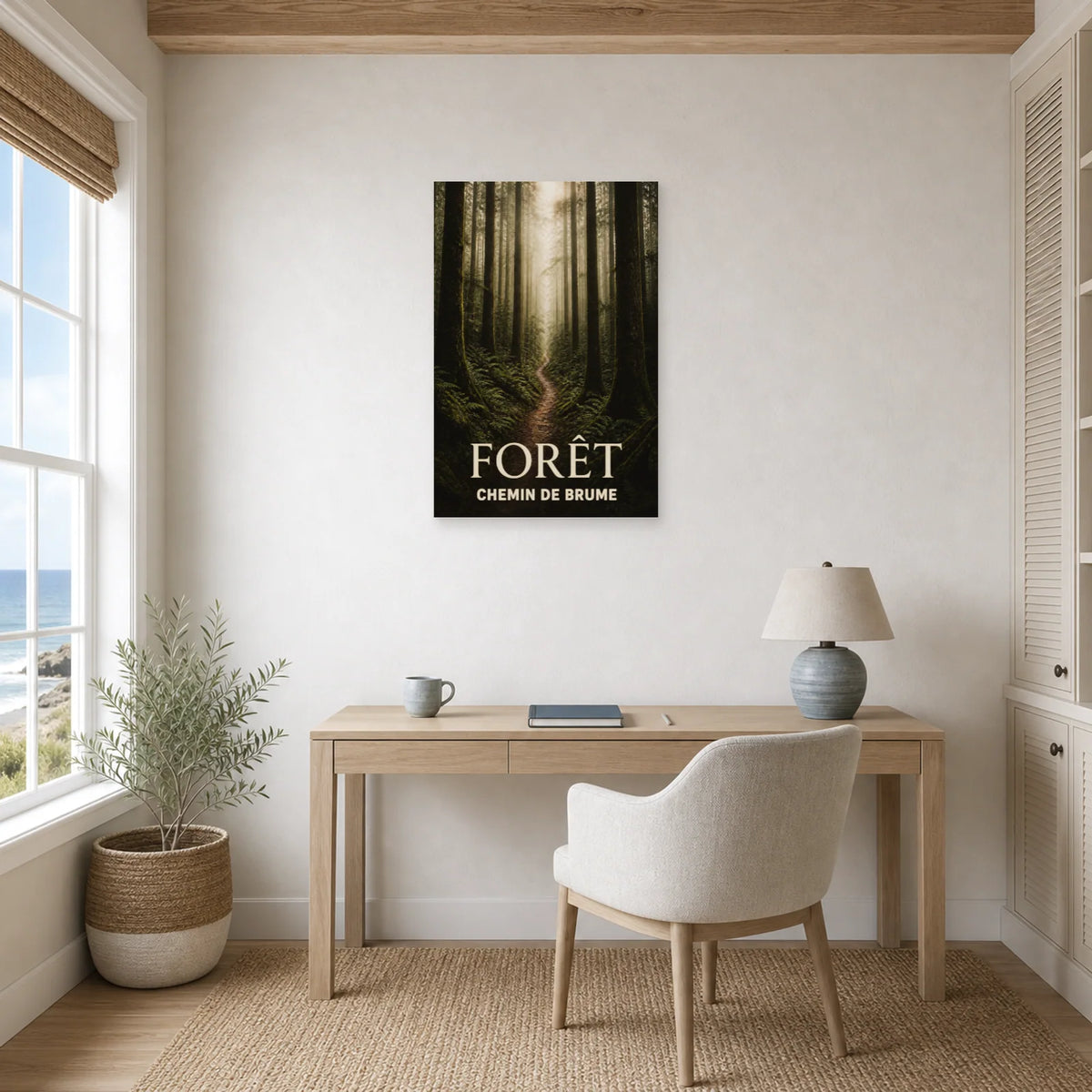 Affiche Forêt – Chemin de Brume dans un bureau - Art Virtuoso