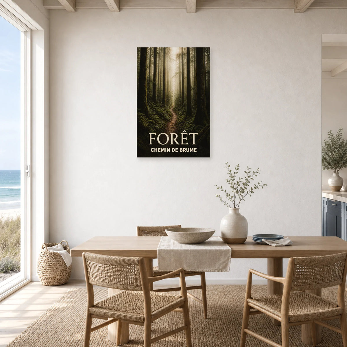 Affiche Forêt – Chemin de Brume dans une salle à manger - Art Virtuoso
