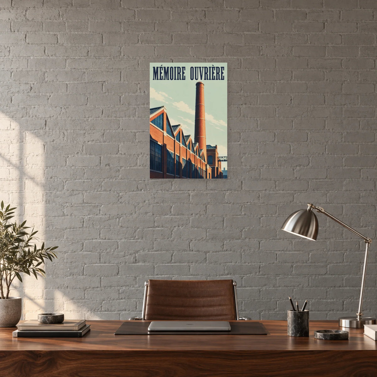 Affiche Cheminée de briques - Mémoire ouvrière dans un bureau - Art Virtuoso