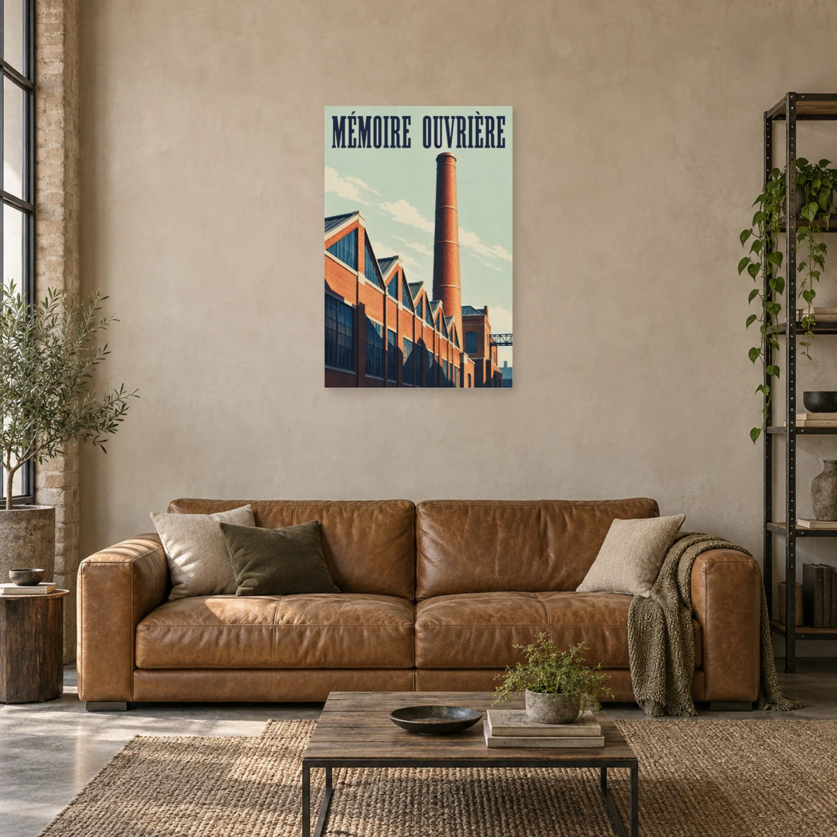 Affiche Cheminée de briques - Mémoire ouvrière dans un salon - Art Virtuoso