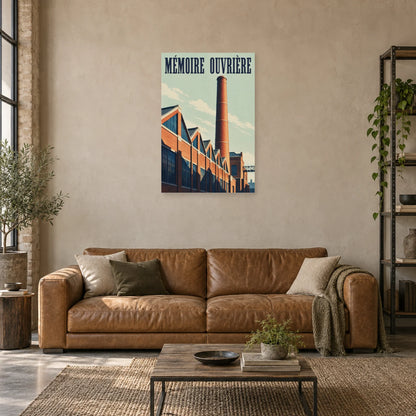 Affiche Cheminée de briques - Mémoire ouvrière dans un salon - Art Virtuoso