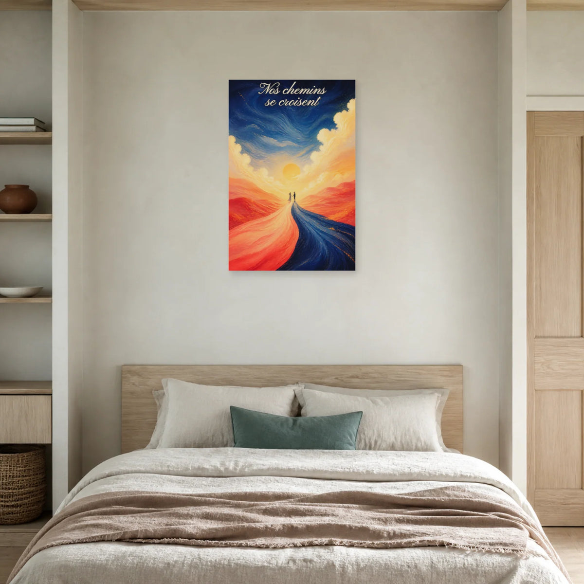 Affiche Nos chemins se croisent - Couple moderne dans une chambre - Art Virtuoso
