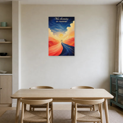 Affiche Nos chemins se croisent - Couple moderne dans une salle à manger - Art Virtuoso