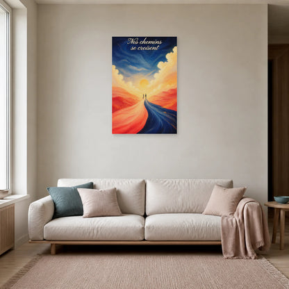 Affiche Nos chemins se croisent - Couple moderne dans un salon - Art Virtuoso