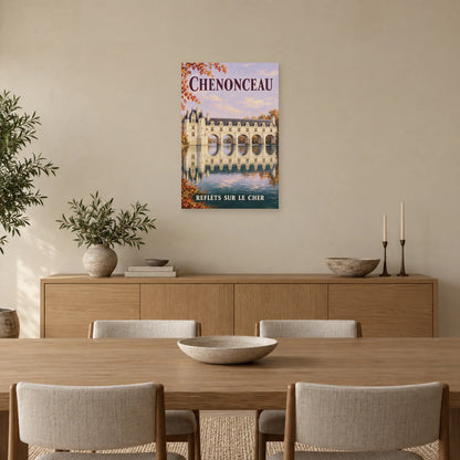 Affiche Chenonceau - Reflets sur le Cher dans une salle à manger - Art Virtuoso