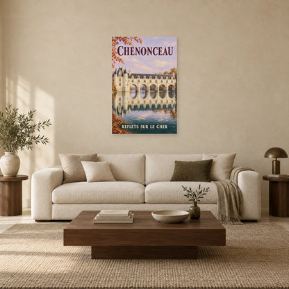 Affiche Chenonceau - Reflets sur le Cher dans un salon - Art Virtuoso