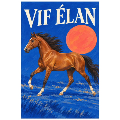 Affiche Cheval cuivré – Vif élan, gouache expressive / affiche contemporaine verticale, format 40 × 60 cm