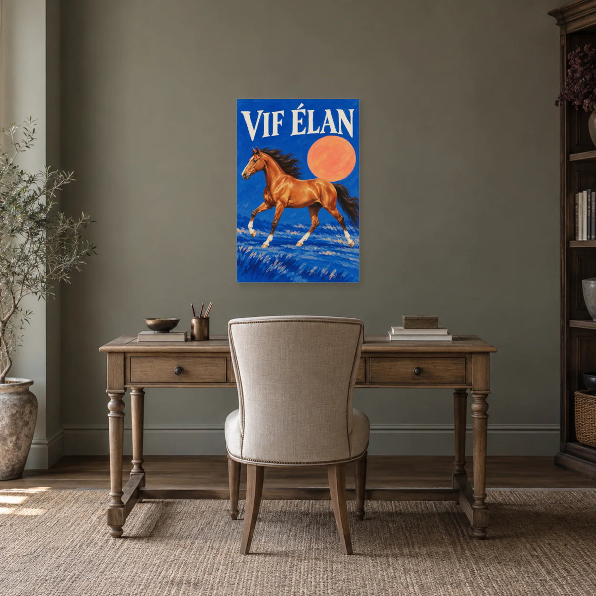 Affiche Cheval cuivré - Vif élan dans un bureau - Art Virtuoso