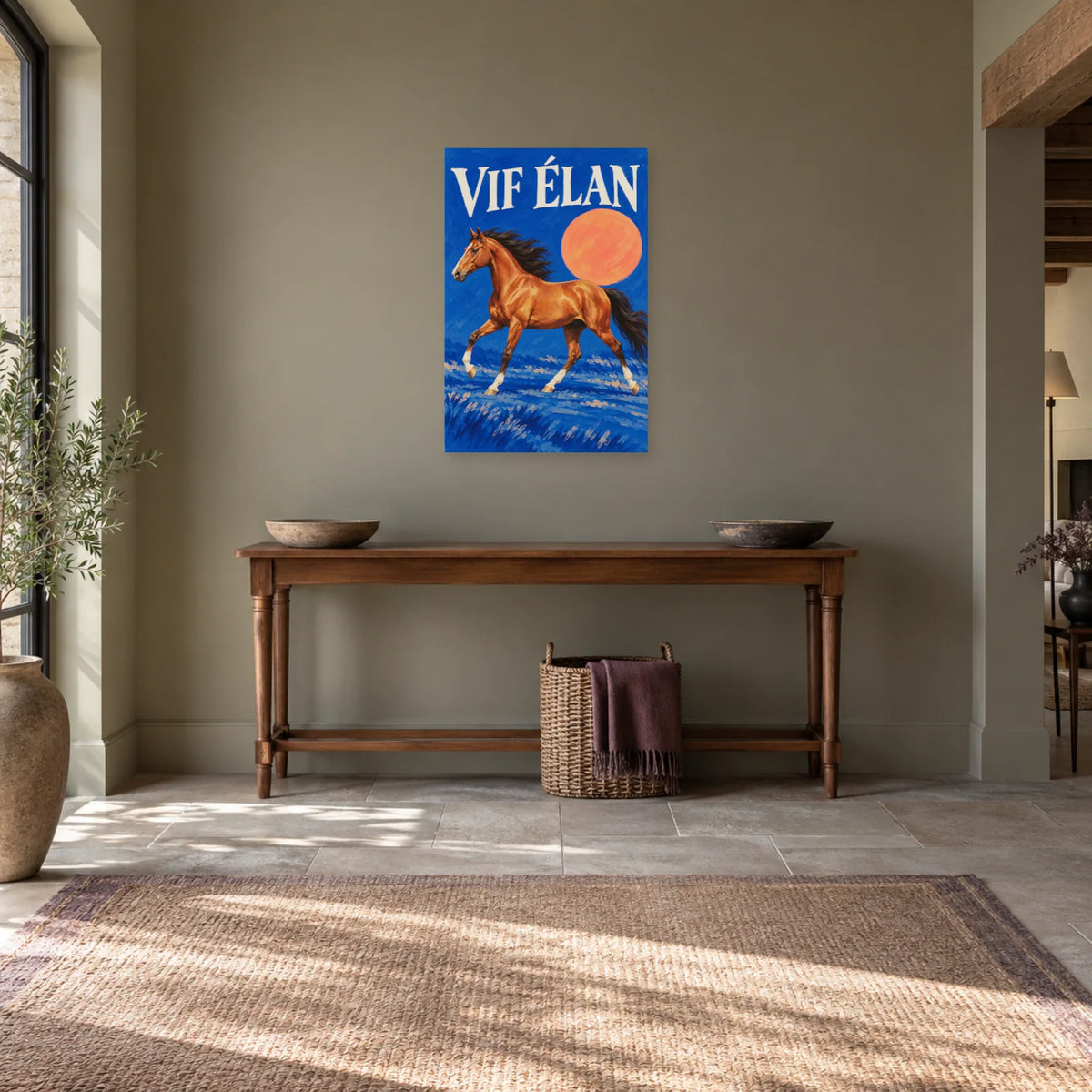 Affiche Cheval cuivré - Vif élan dans une entrée ou un couloir - Art Virtuoso