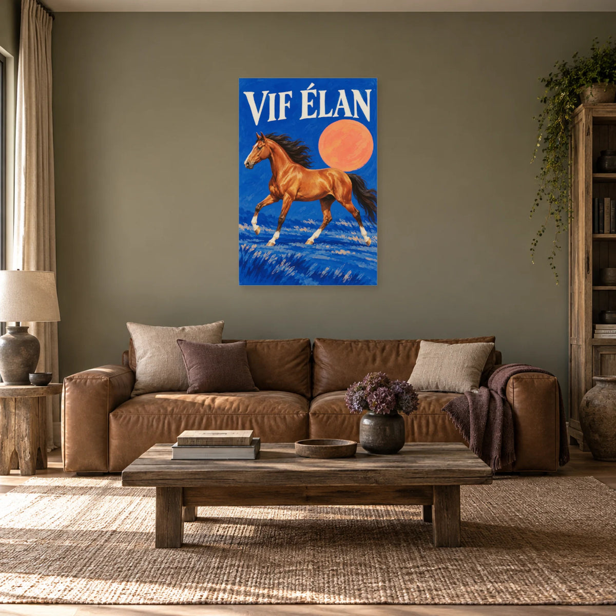 Affiche Cheval cuivré - Vif élan dans un salon - Art Virtuoso