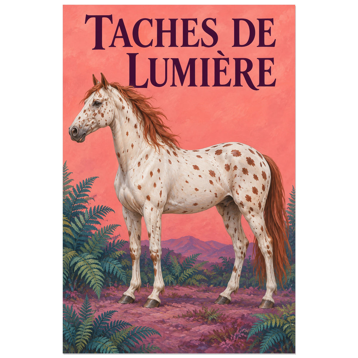 Affiche Cheval appaloosa – Taches de lumière, gouache figurative / affiche décorative verticale, format 30 × 45 cm