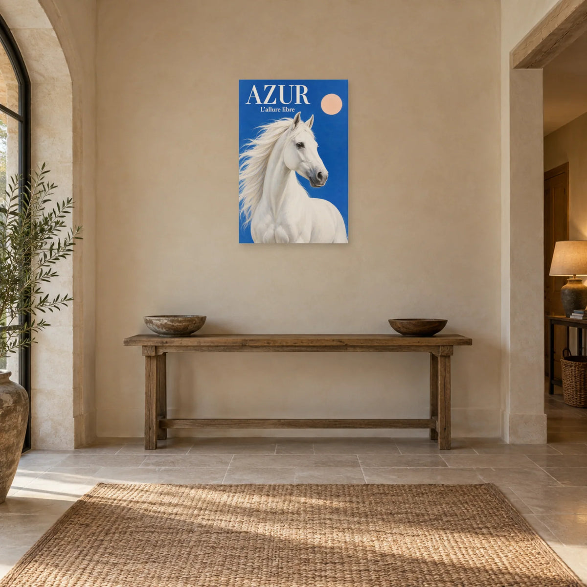 Affiche Cheval blanc - Azur dans une entrée ou un couloir - Art Virtuoso