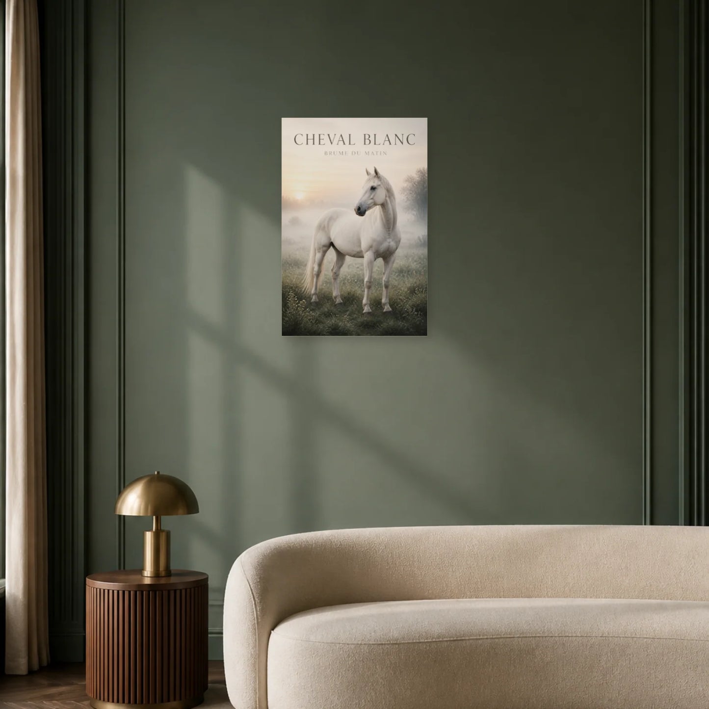 Affiche Cheval Blanc – Brume du Matin dans un bureau - Art Virtuoso