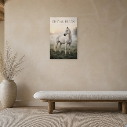 Affiche Cheval Blanc – Brume du Matin dans une chambre - Art Virtuoso