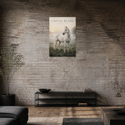 Affiche Cheval Blanc – Brume du Matin dans une salle à manger - Art Virtuoso