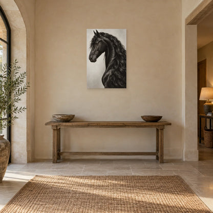 Affiche Cheval frison - Profil d'argent dans une entrée ou un couloir - Art Virtuoso