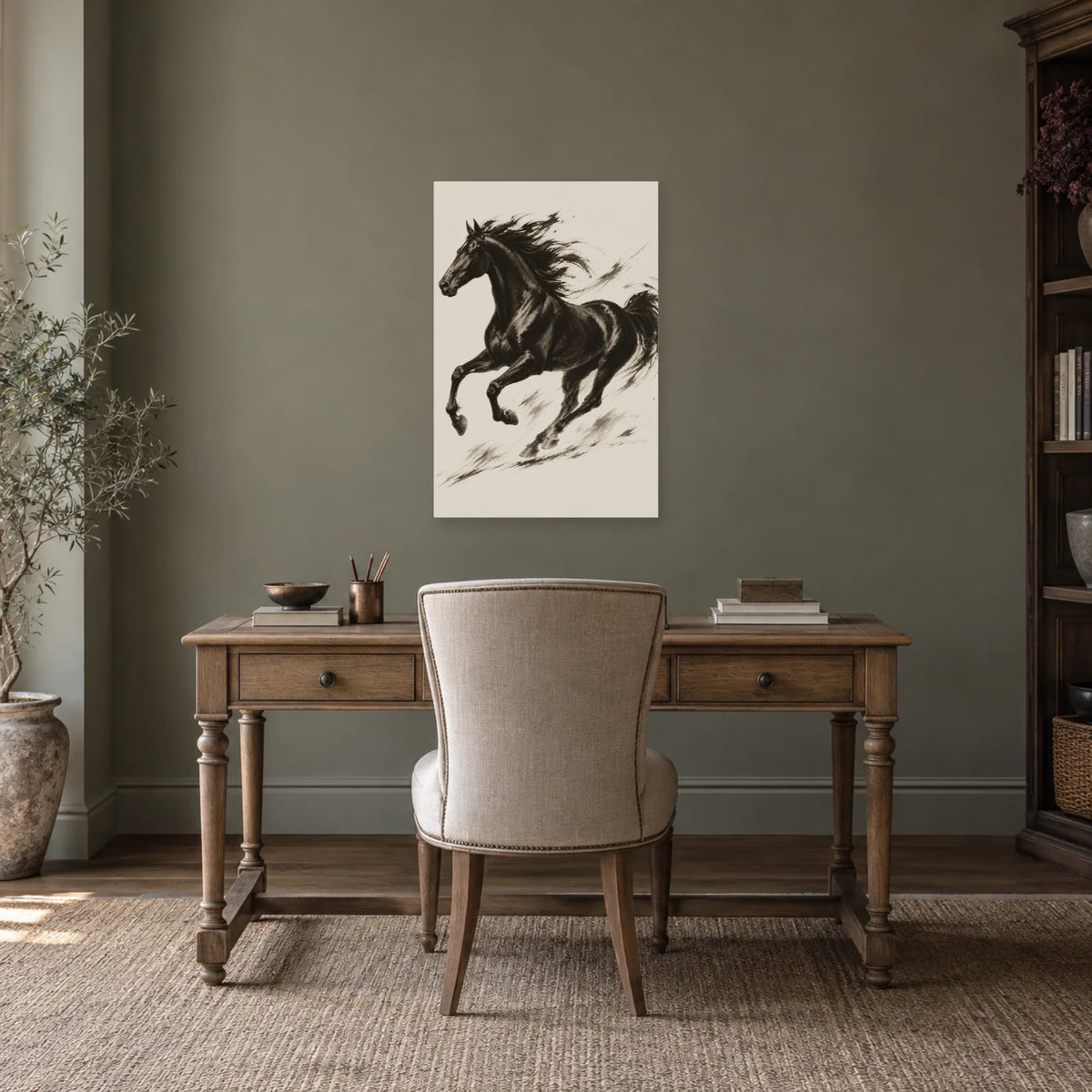 Affiche Cheval au galop - Ligne d'encre dans un bureau - Art Virtuoso