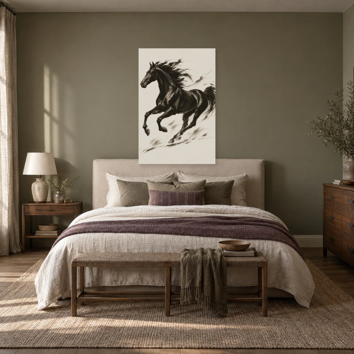Affiche Cheval au galop - Ligne d'encre dans une chambre - Art Virtuoso