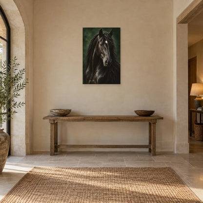 Affiche Cheval noir - Regard de velours dans une entrée ou un couloir - Art Virtuoso