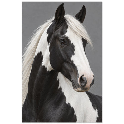 Affiche Cheval pie – Dualité, réalisme photographique verticale, format 40 × 60 cm