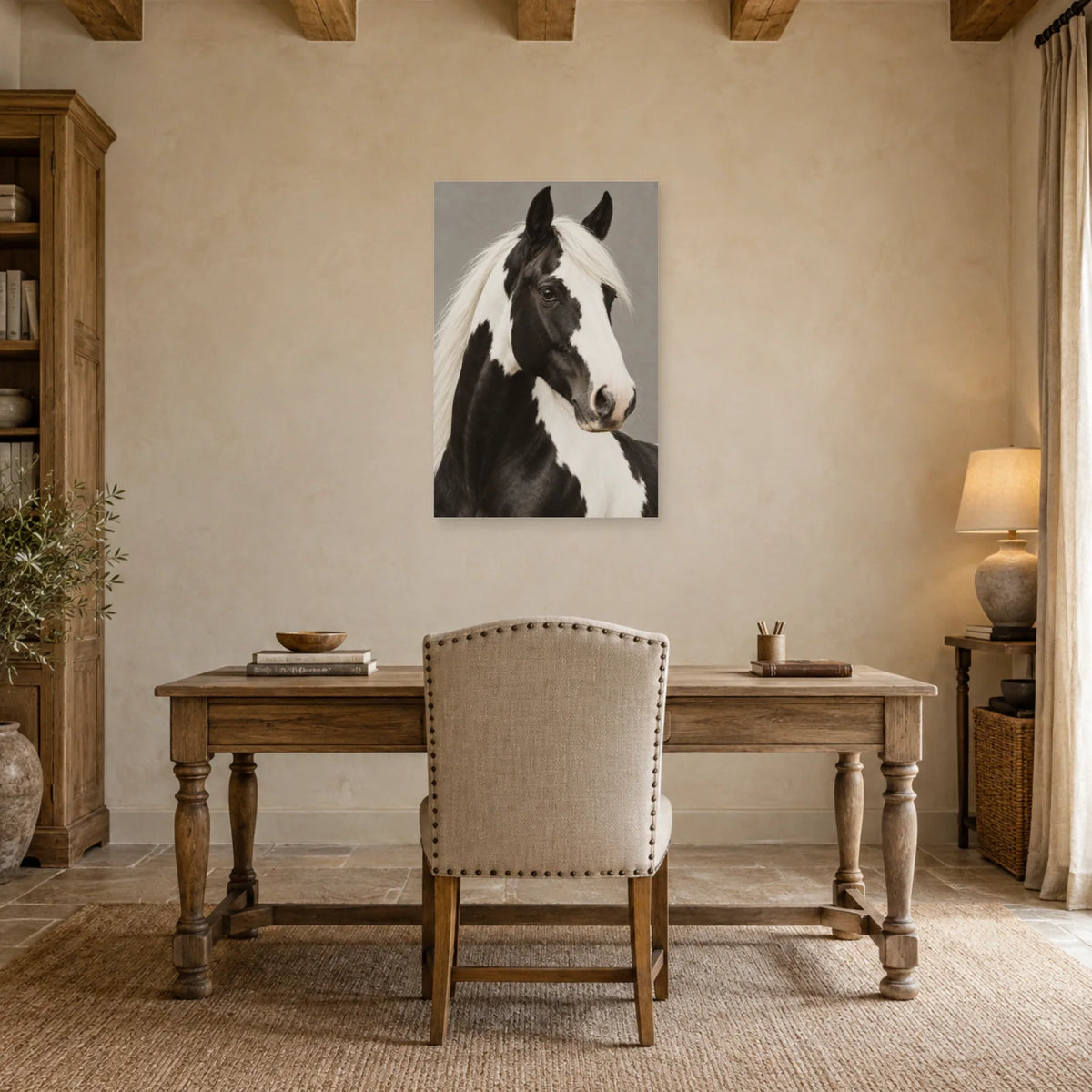 Affiche Cheval pie - Dualité dans un bureau - Art Virtuoso