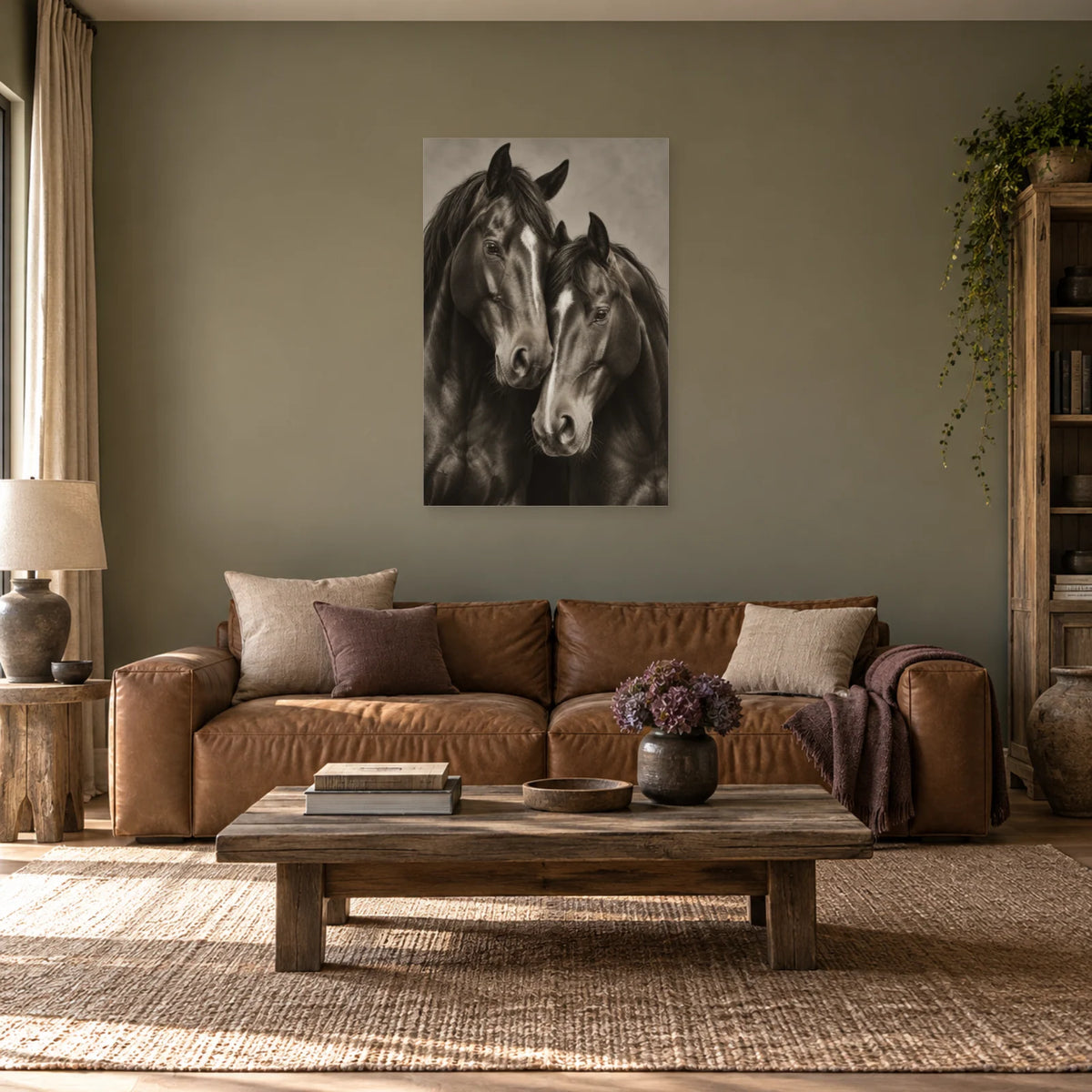 Affiche Chevaux - Duo complice dans un salon - Art Virtuoso