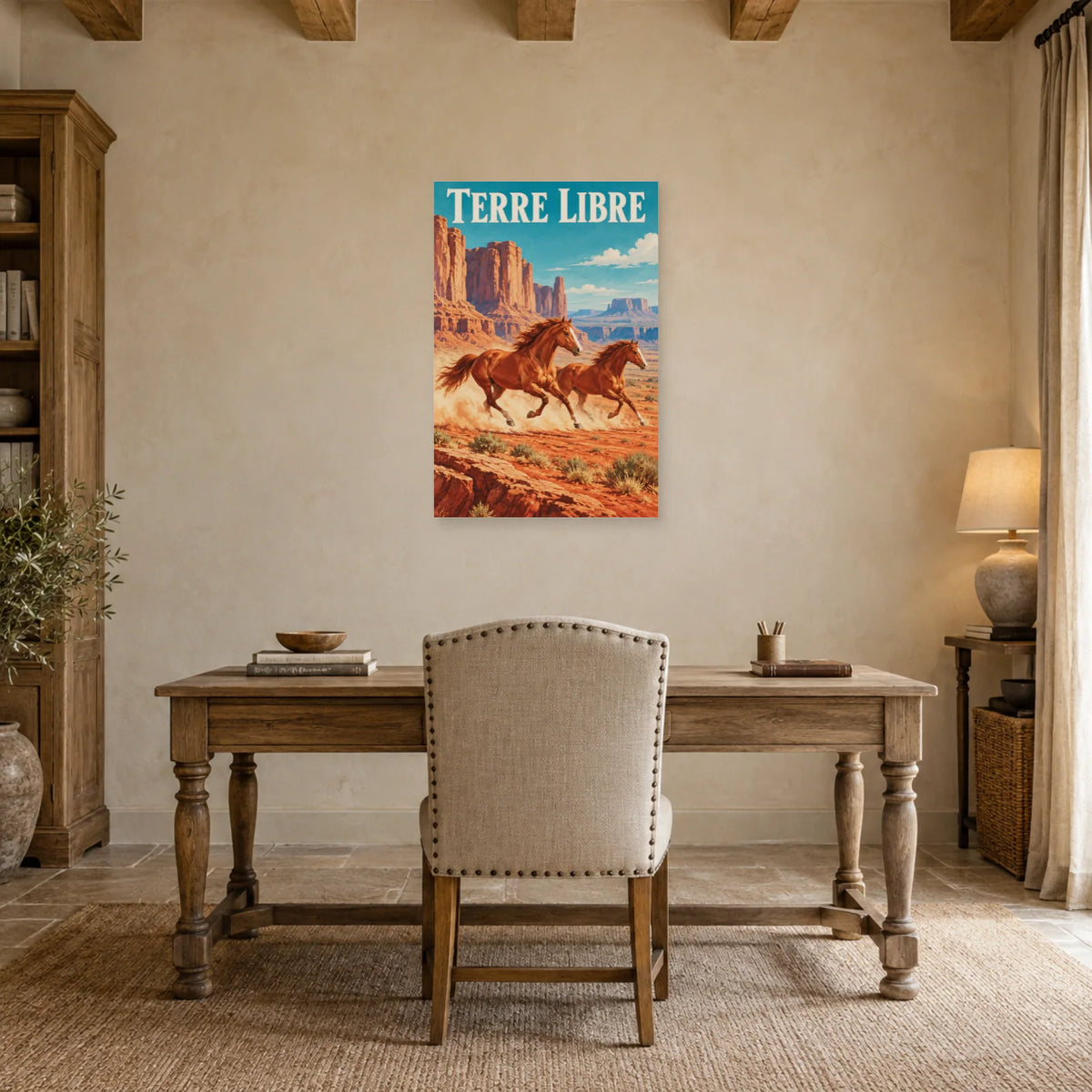 Affiche Chevaux au galop - Terre rouge dans un bureau - Art Virtuoso