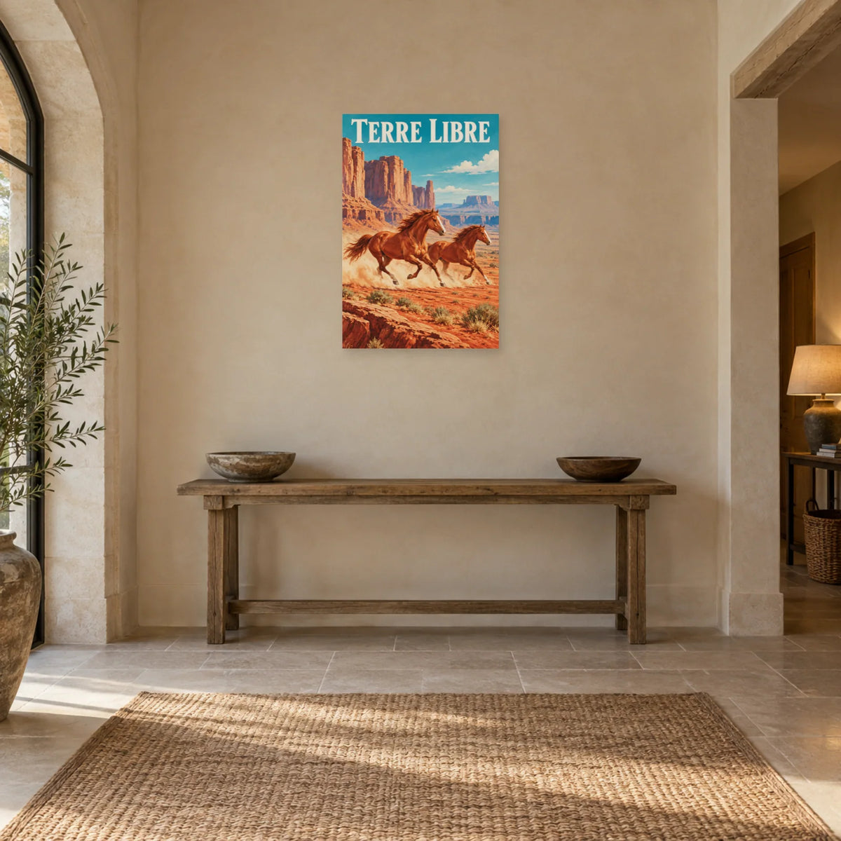 Affiche Chevaux au galop - Terre rouge dans une entrée ou un couloir - Art Virtuoso